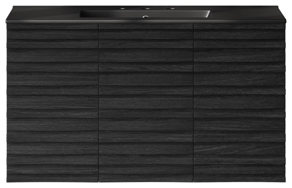 Cascade 36" Wall-Mounted Bath Vanity, Black Oak, Black Widespread Sink Top