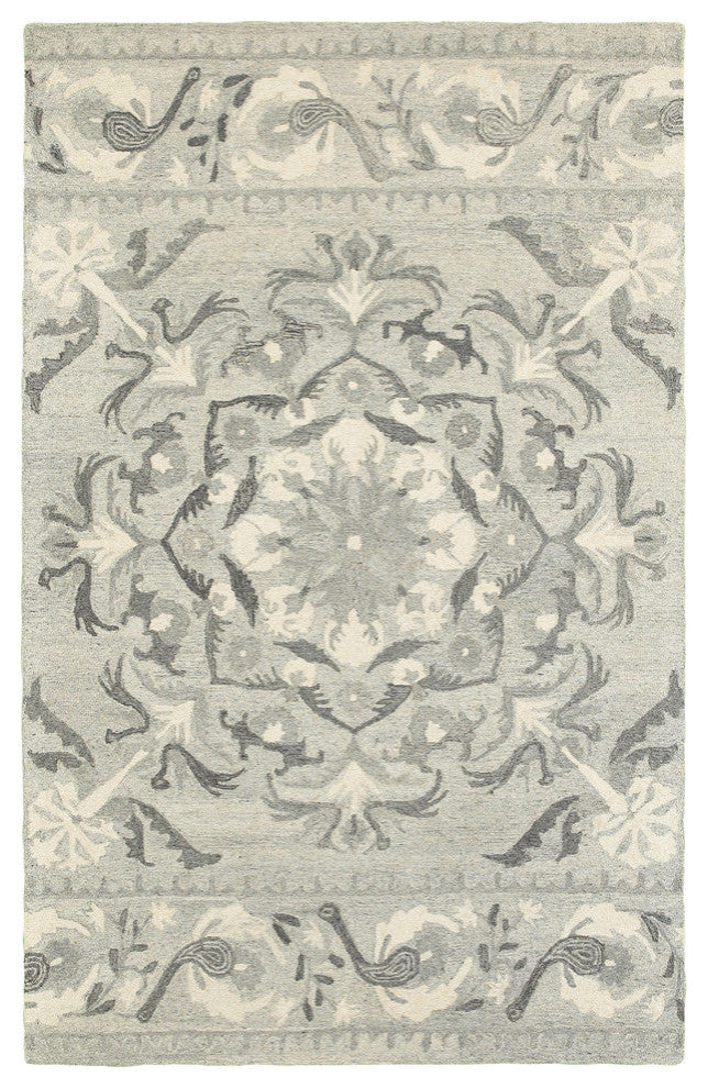 Cecilia Hand-tufted Wool Bordered Medallion Ash/Ivory Area Rug, 5'x8'