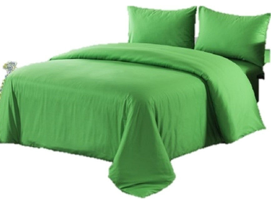 3-Piece 100% Cotton Solid Green Duvet Cover Set, California King