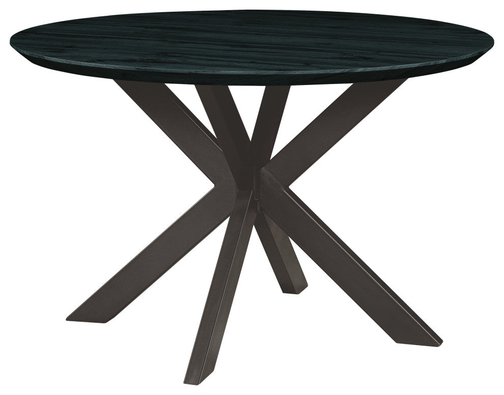 Ravenna 47" Round Dining Table MDF Tabletop in Geometric Metal Base, Ebony