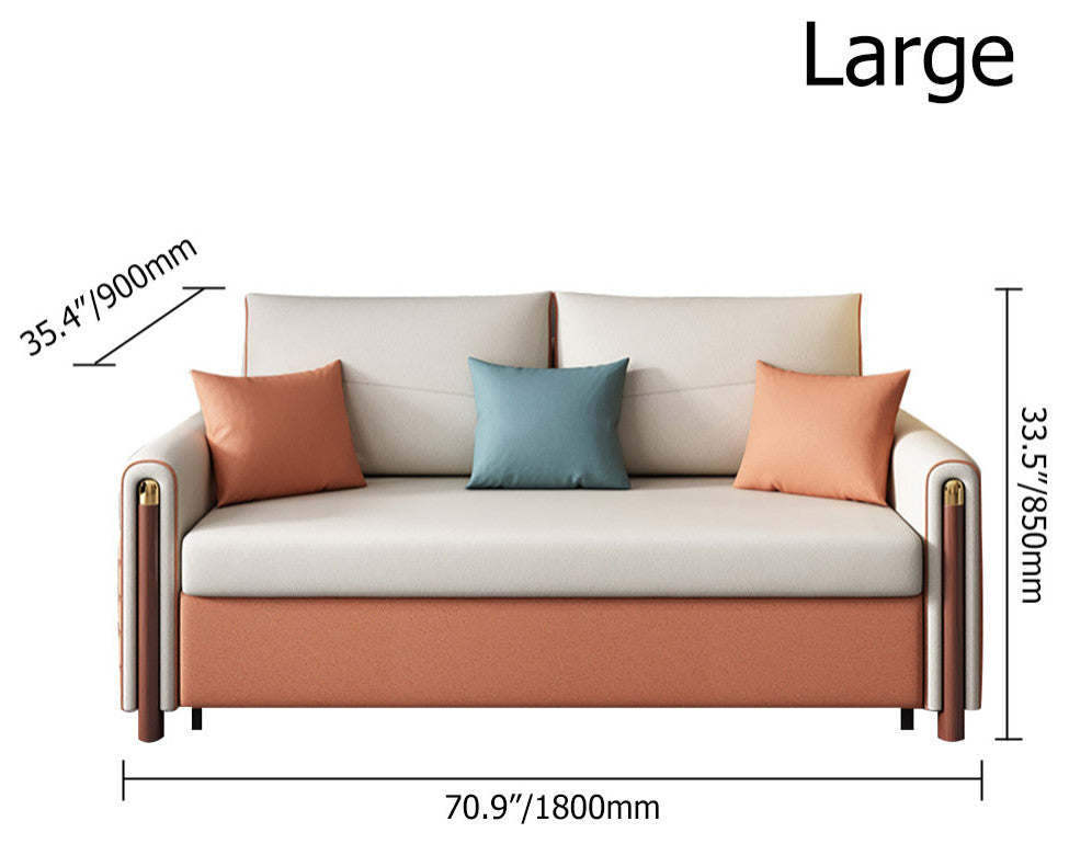 White & Orange Sleeper Sofa Convertible Sofa Leath-Aire Upholstery