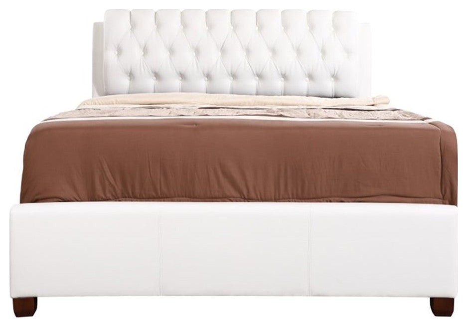 Maklaine Modern Faux Leather Upholstered Full Bed in White Finish