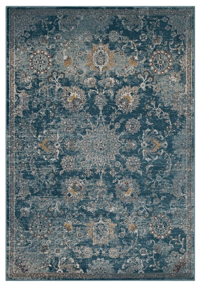 Modway Cynara Distressed Floral Persian Medallion 8'x10' Area Rug, Silver Blue