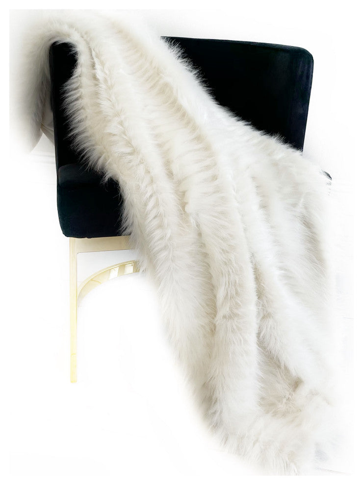 Off White Exotic Feather Faux Fur Luxury Throw Blanket, Blanket 70Lx90W Twin