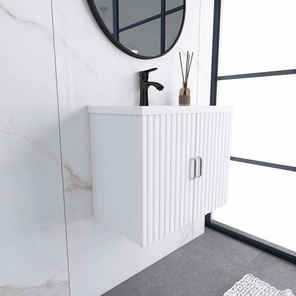 24" W x 19" H MDF Floating Bath Vanity, Integrated Ceramic Sink, White