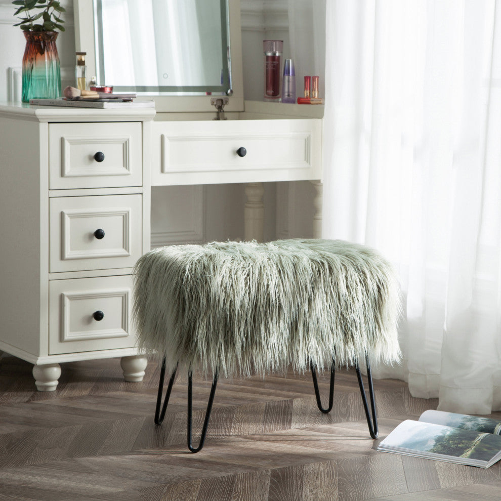 Mongolian Fur Ottoman, Desert Saga, 19''x13''x17''