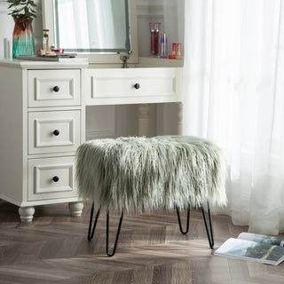 Mongolian Fur Ottoman, Desert Saga, 19''x13''x17''
