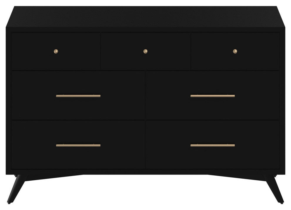 Flynn Mid Century Modern 7 Drawer Dresser, Black