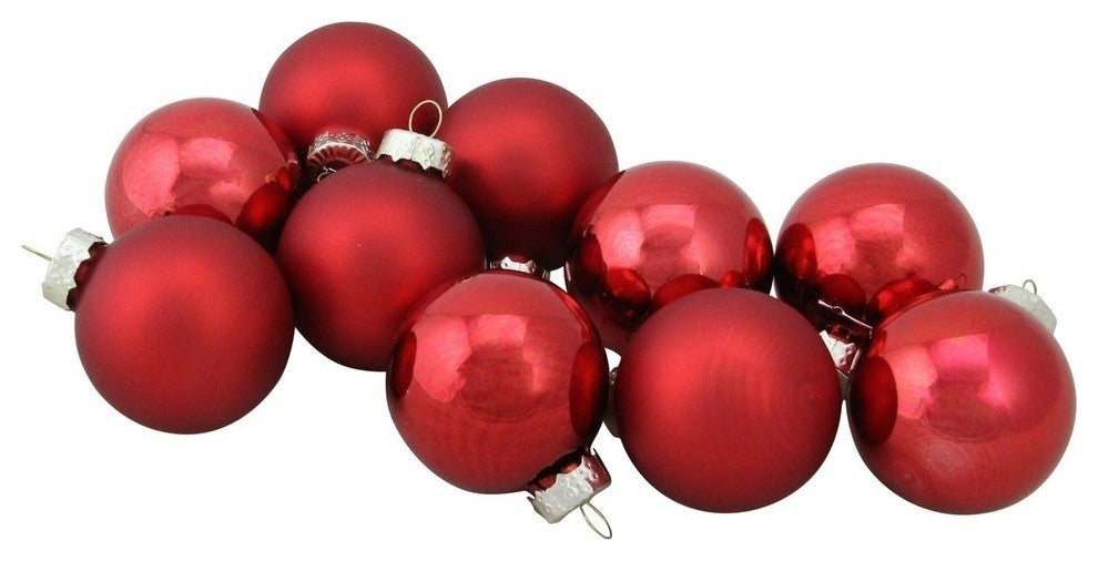 10-Piece Shiny and Matte Glass Ball Christmas Ornament Set, Red
