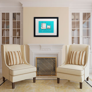 'Robots on Beach' Matted Framed Canvas Art by Carla Martell