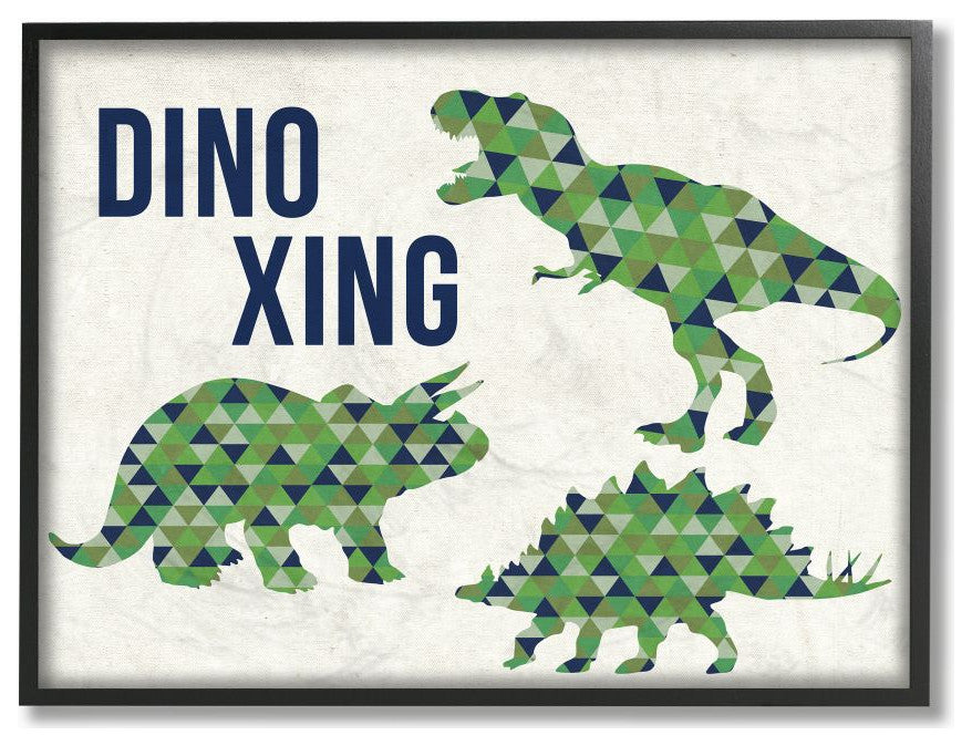 The Kids Room by Stupell Dino Crossing Blue Green Dinosaur Kids Word, 16 x 20