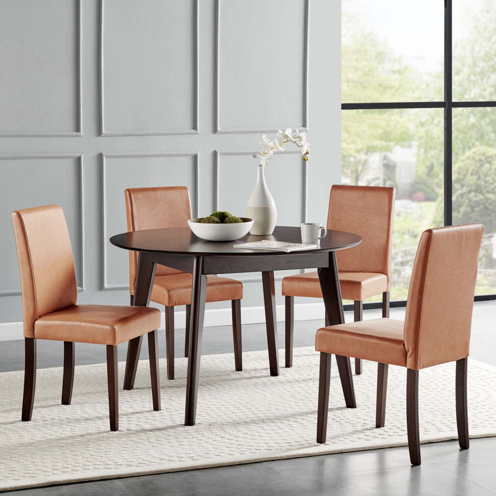 Side Chair and Table Set, Faux Leather, Drak Brown Tan, Cafe Bistro Restaurant