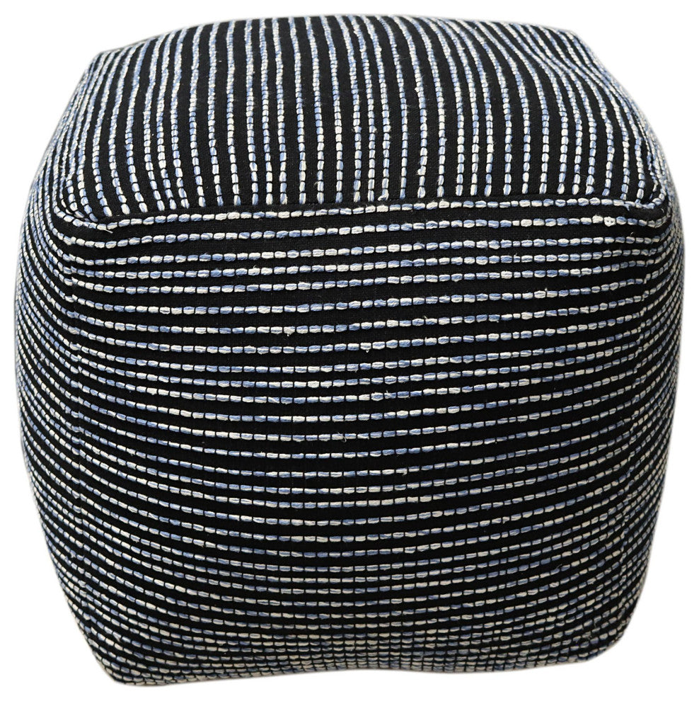 Denim Hand-woven Edwina Pouf, 18" Cube