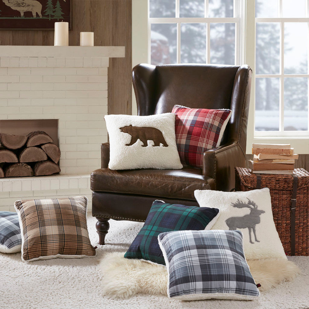 Woolrich Bear Square Berber Pillow, White