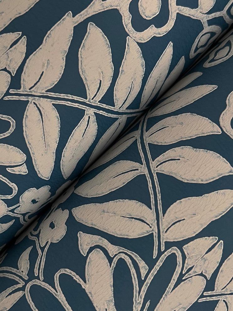 Pineapple Damask Navy Wallpaper