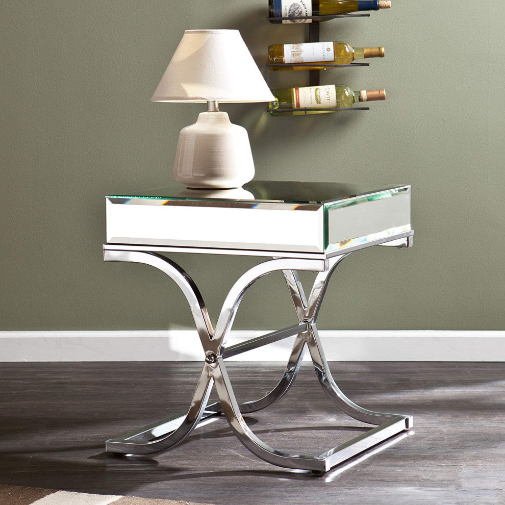 Mirrored, End Table, Chrome