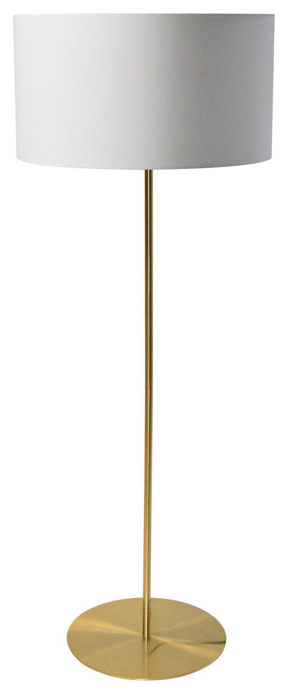 1-Light Drum Floor Lamp With White Shade Aged Brass
