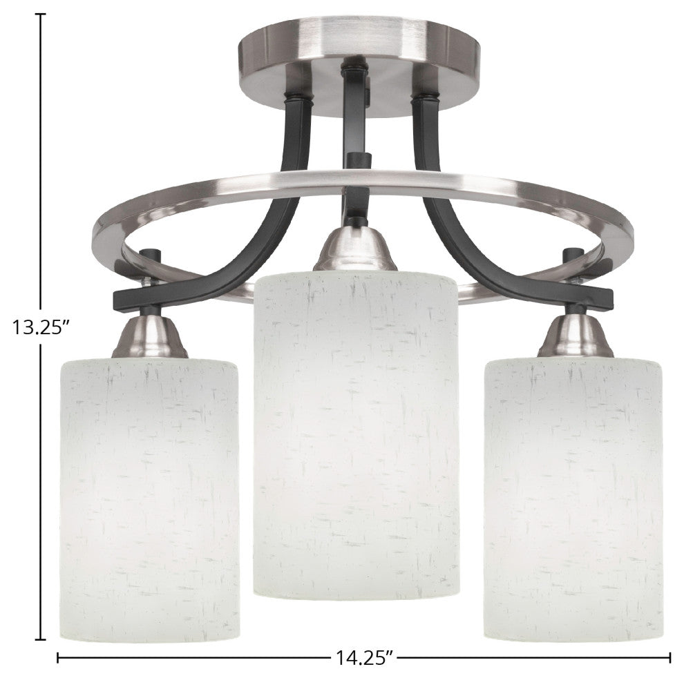 Paramount 3-Light Semi-Flush, Matte Black & Brushed Nickel, 4" White Muslin