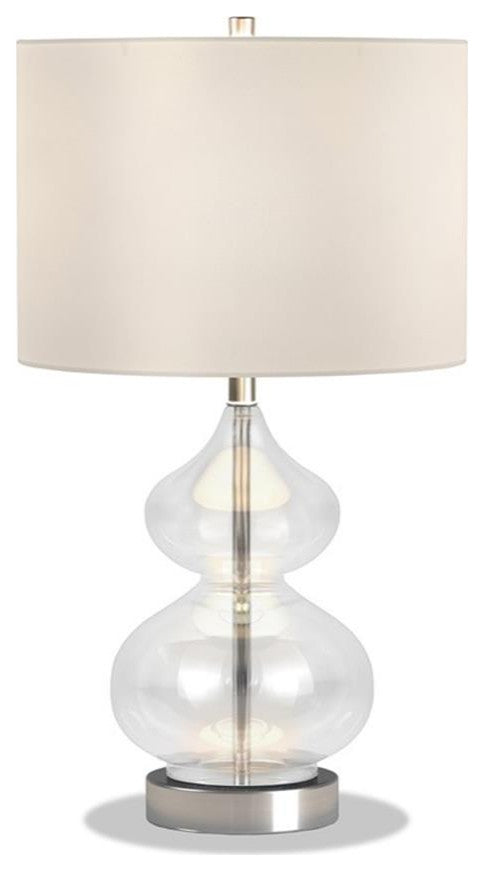 Maklaine Contemporary Clear Glass Table Lamp with Linen Fabric Shade