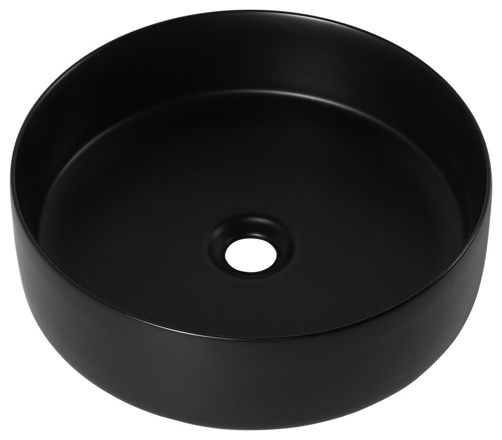 15.7 in Round Bathroom Ceramic Vessel Sink, Matt Black