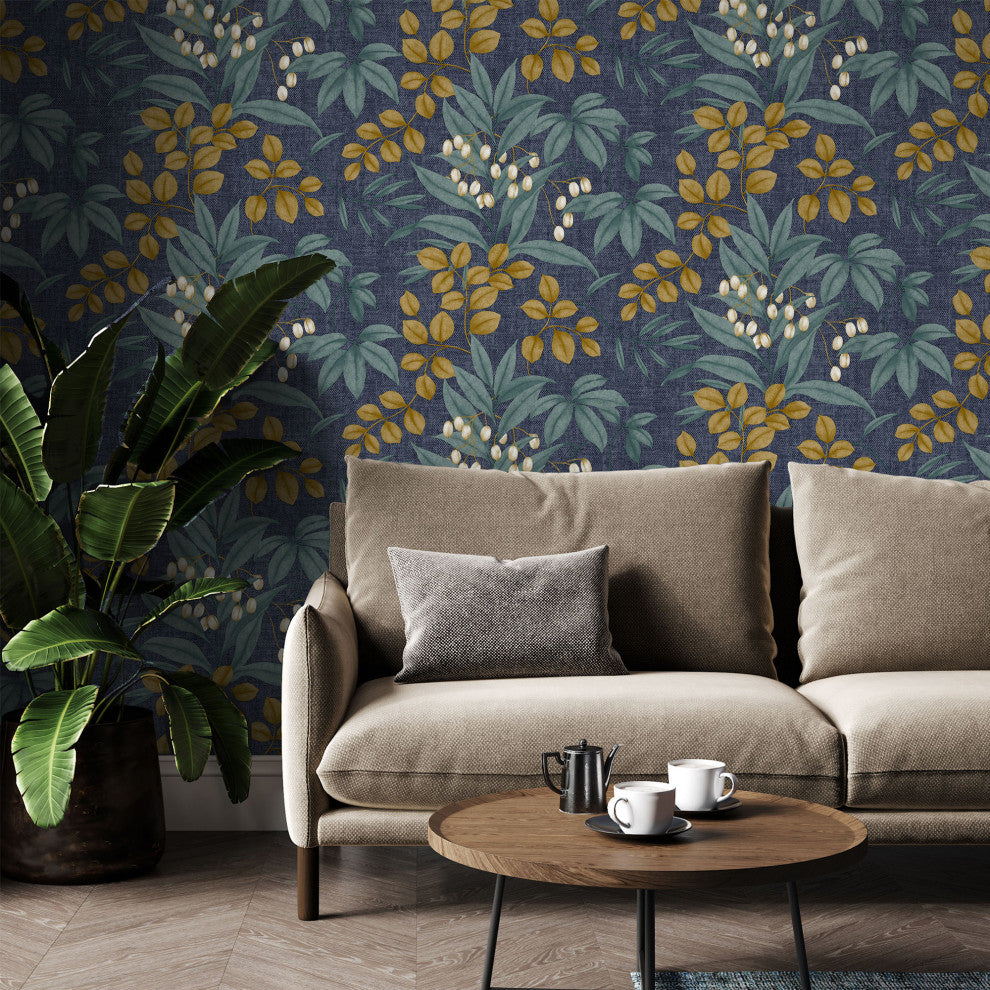 Superfresco Easy Persephone Wallpaper, Navy and Ochre