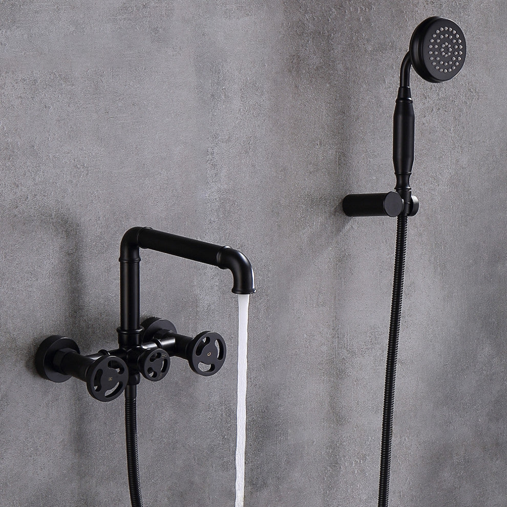 Ruth Industrial Pipe Wall Mounted Bathtub Filler Faucet with Hand Shower