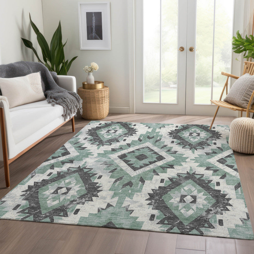 Machine Washable Indoor/Outdoor Chantille ACN1878 Teal 9' x 12' Rug