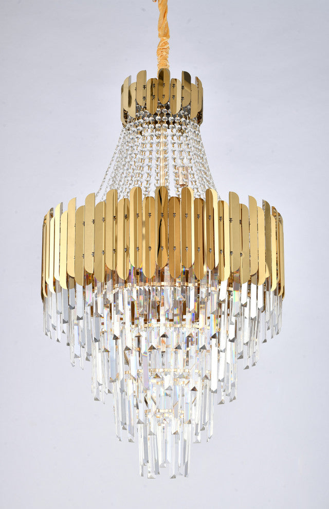 15-Light Gold Stainless Steel Chandelier With Clear Crystals