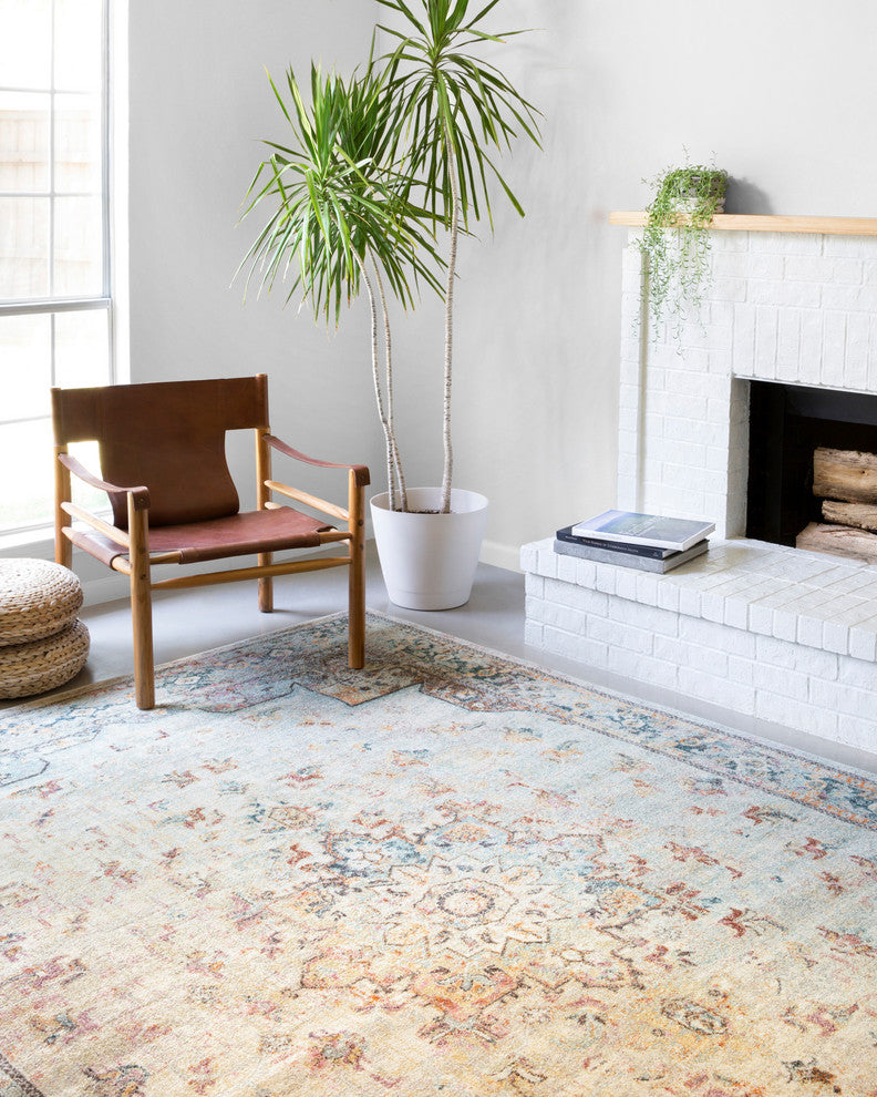 Blue, Orange Clara Area Rug by Loloi, Mist/Multi, 2'5"x7'7"