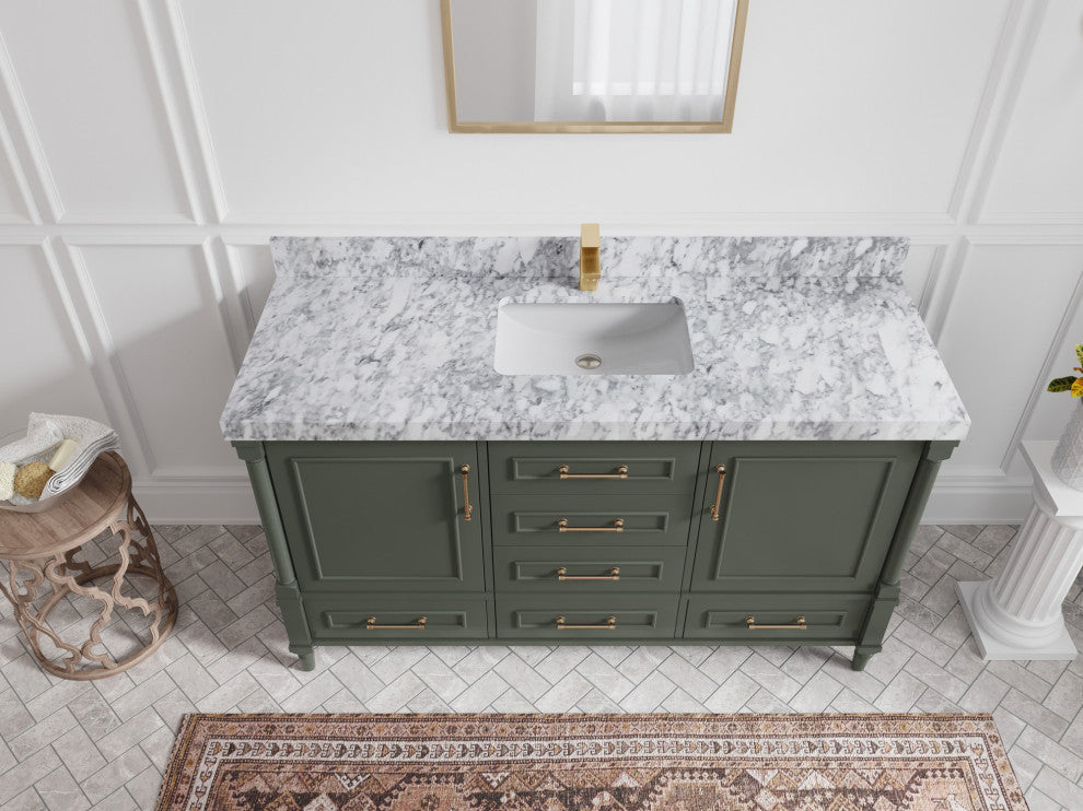 Aberdeen 60 Single Bathroom Vanity in Pewter Green 2" Carrara Marble