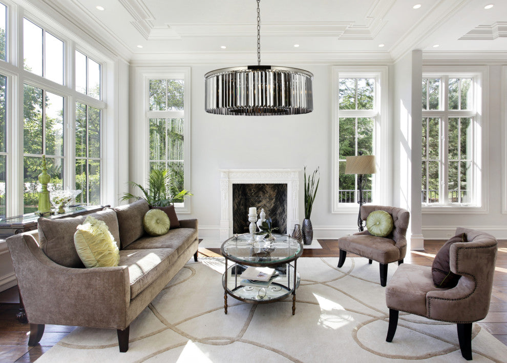 Elegant Lighting 1238G43-SS/RC Sydney 10 Light 44"W Crystal Drum - Matte Black