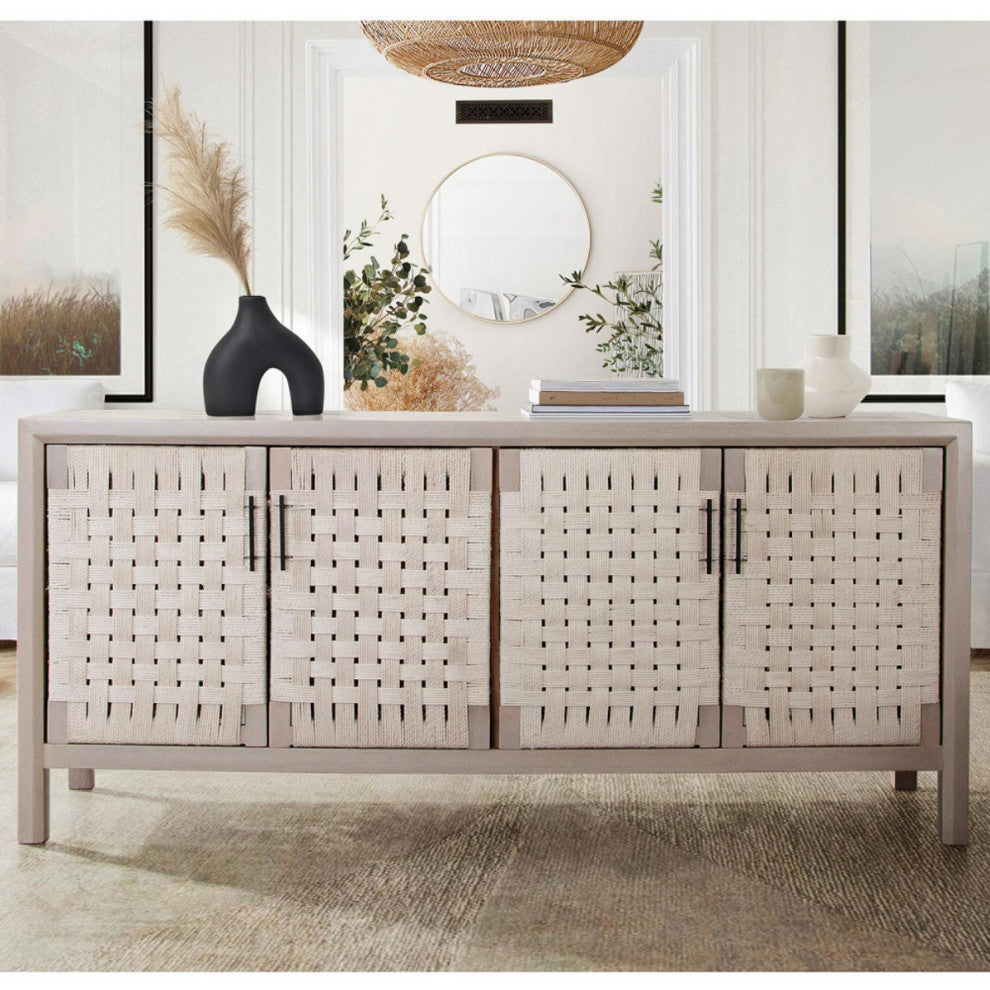 Palm Solid Mango Wood 4-Door Sideboard in Natural Finish by Diamond Sofa