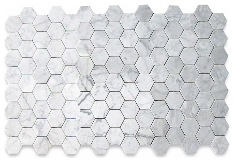 Carrara Marble Hexagon Mosaic Tile Venato Carrera White 3 inch Honed, 1 sheet