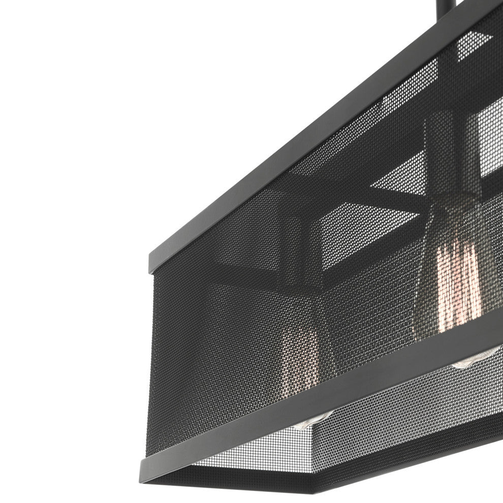 Livex Lighting Industro 3 Light Black, Brushed Nickel Accents Linear Chandelier