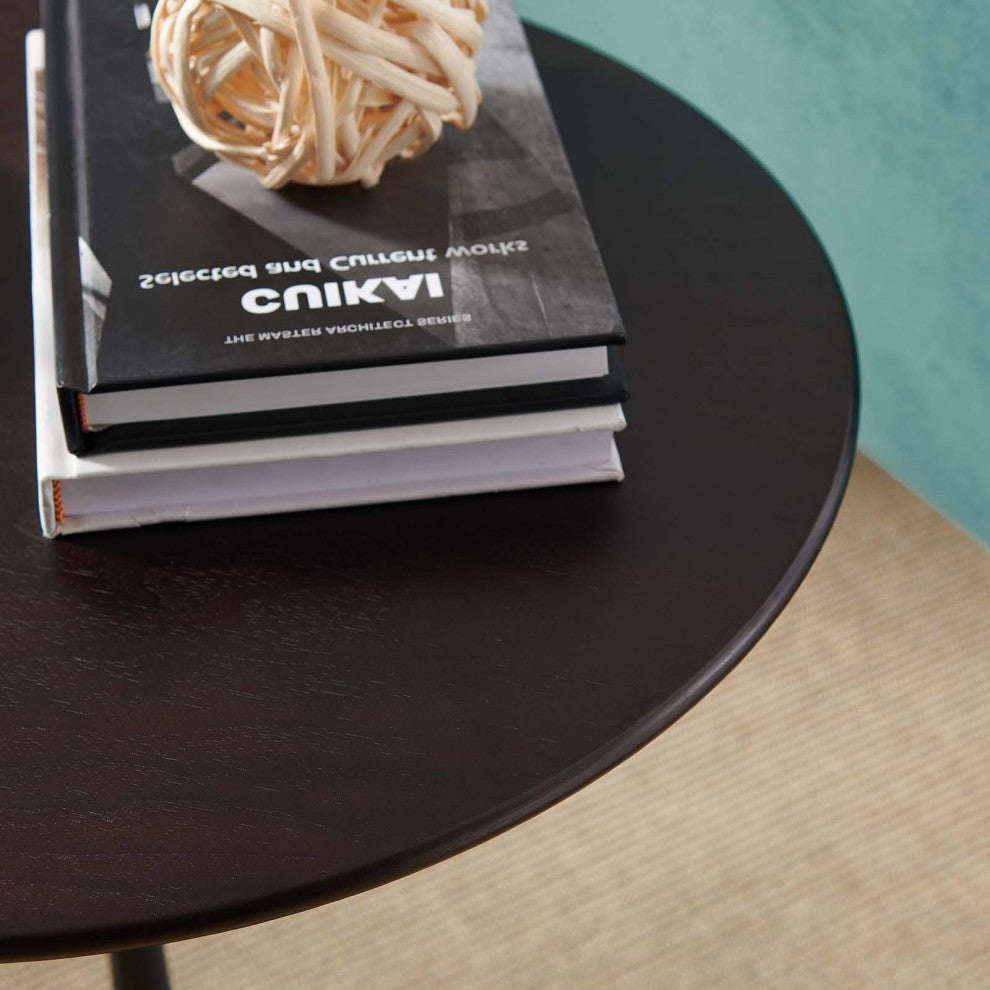 Sofa Side Table, Round, Black Brown Walnut, Metal, Modern, Lounge Hospitality