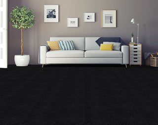 Jet Black Self-Adhesive Solid Carpet Tiles 12Pcs - Actual: 12" x 12"