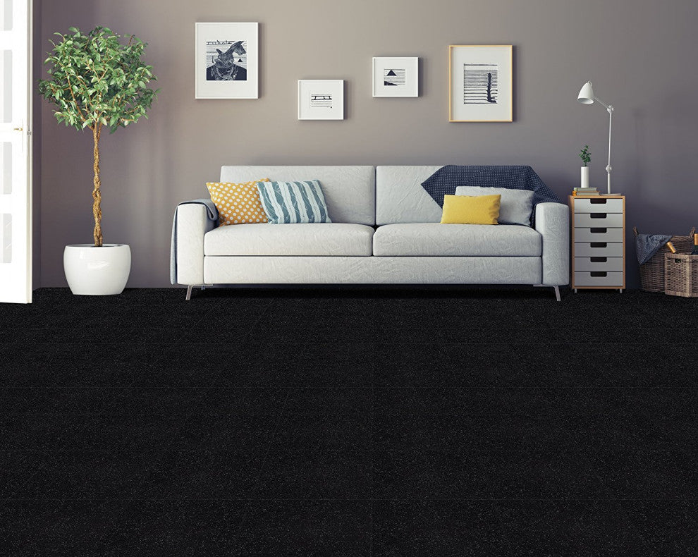 Jet Black Self-Adhesive Solid Carpet Tiles 12Pcs - Actual: 12" x 12"