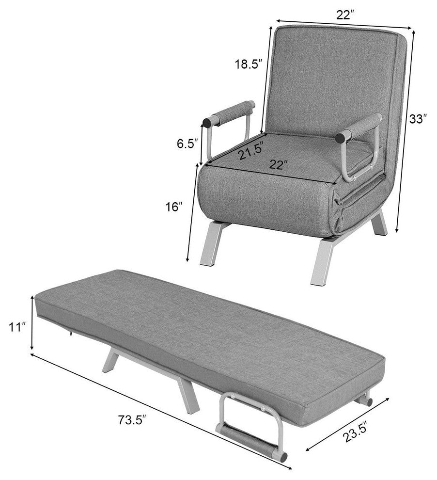 Costway Folding Sofa Bed Sleeper Convertible Armchair Couch 5 Position w/Pillow