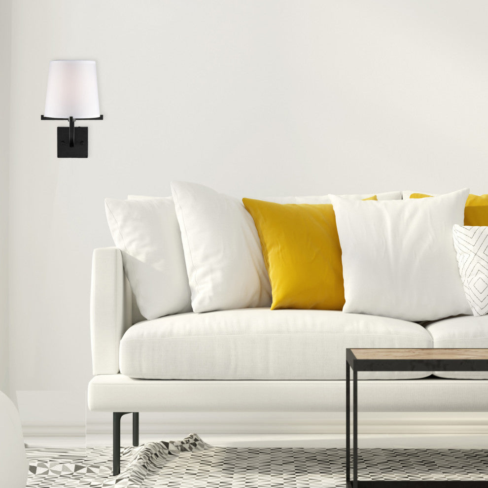 Valerie Dark Bronze Plug-In or Hardwire Wall Sconce With White Fabric Shade