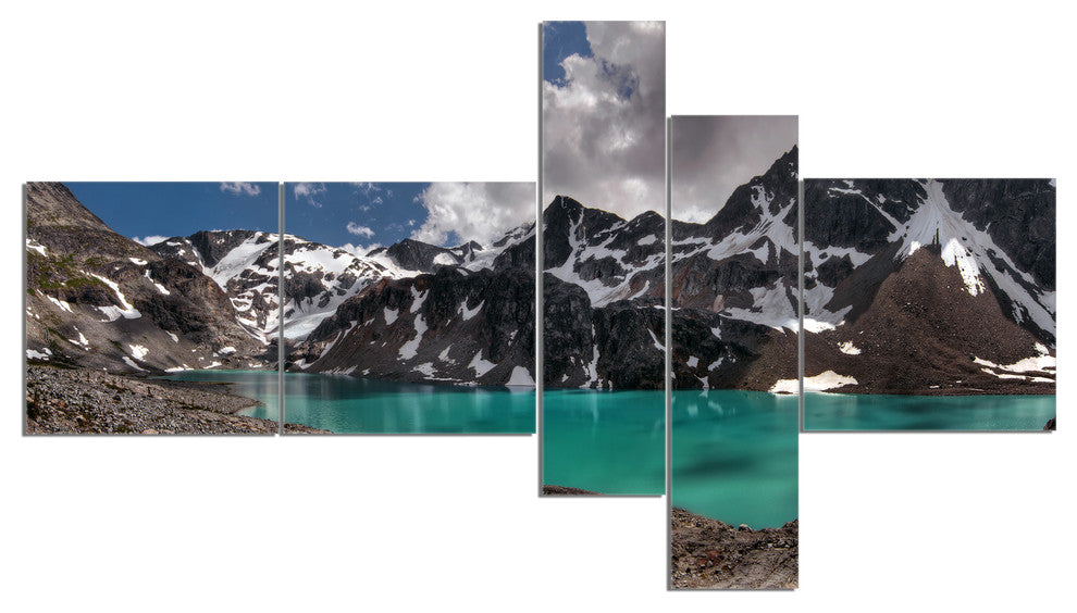 Distant Mountains and Mountain Lake, Landscape Canvas Print, 60"x32", 5 panels