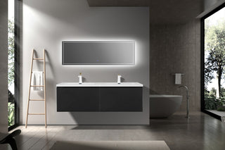 Matte Black Wall Mount Bath Vanity, Integrated Sink, White Sink, 72" Double Sink