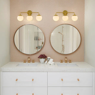 Brass 3-Light Flower Milky Glass Globe Vanity Wall Light