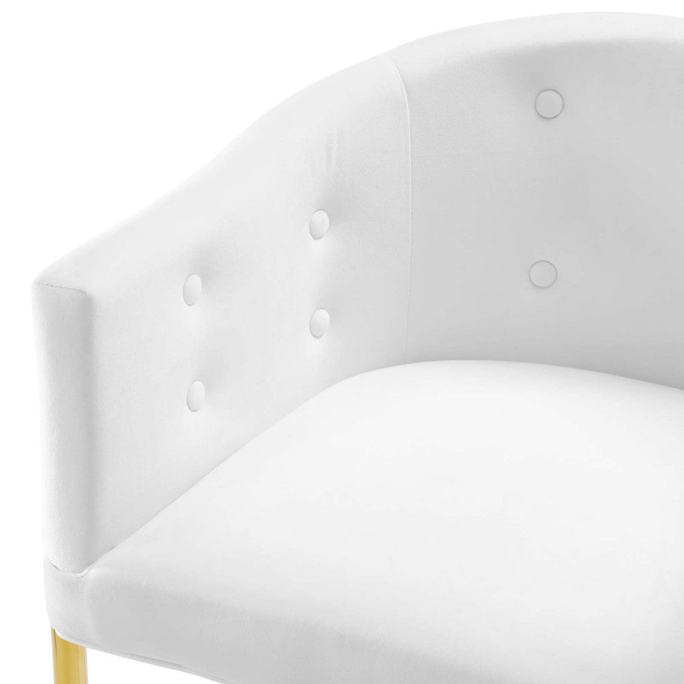 Tufted Bar Stool Chair Barstool, Set of 2, Velvet, Metal, White, Modern, Bar Pub