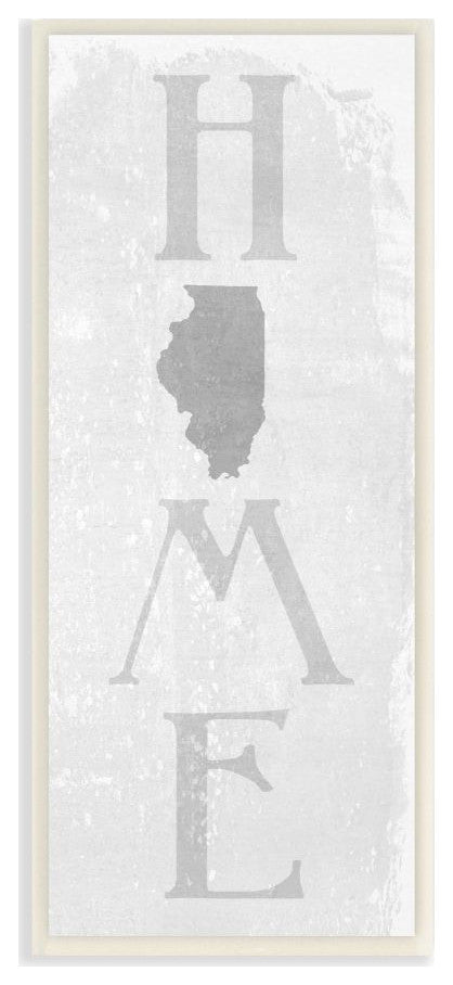 Illinois Home State Map Grey Te"xtured Word Design, 7"x17"