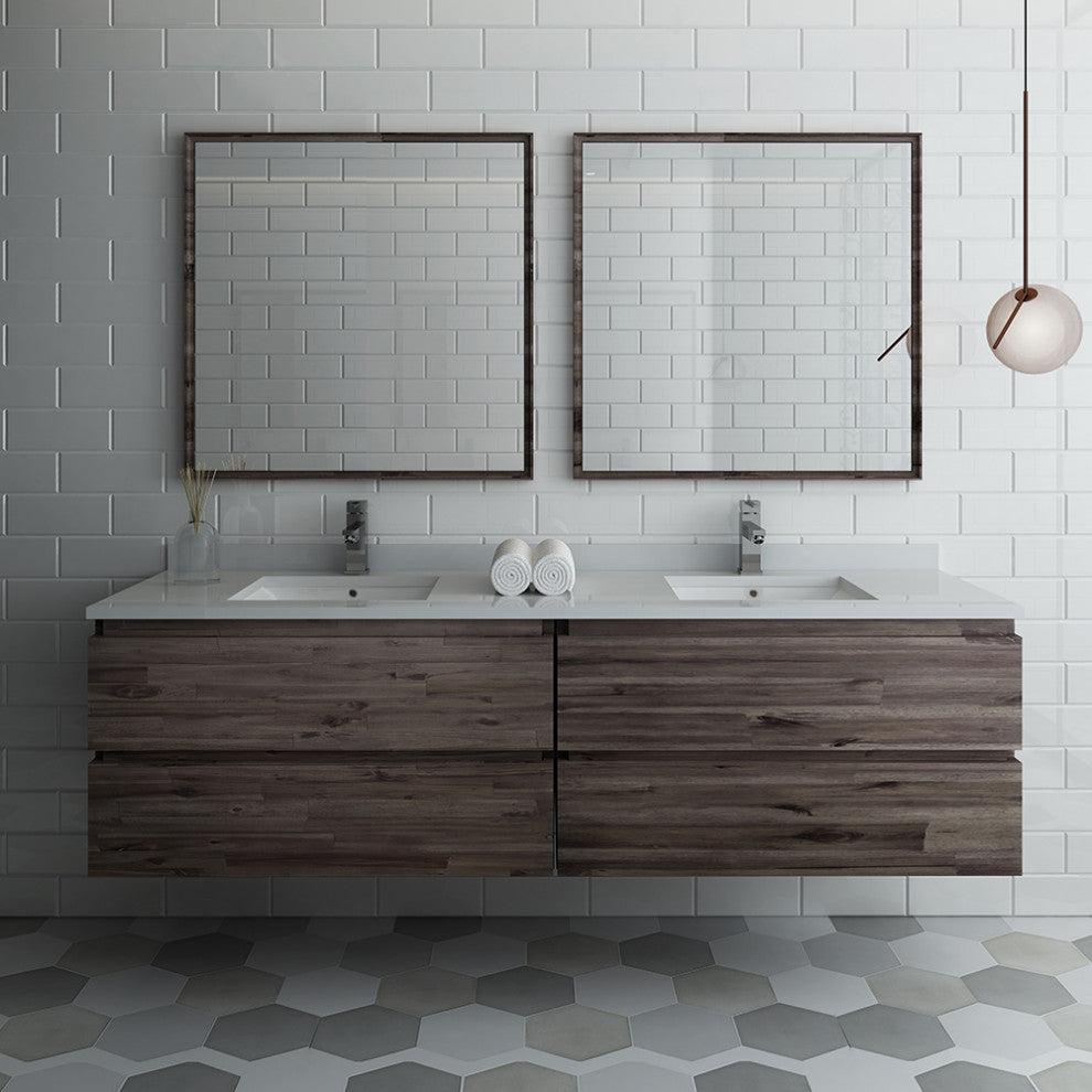 Formosa Wall Hung Double Sink Modern Bathroom Vanity With Mirrors, 72"