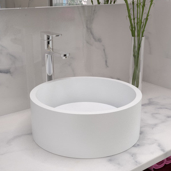 ADM Modern Circular Countertop Vessel, White, 16", Matte White