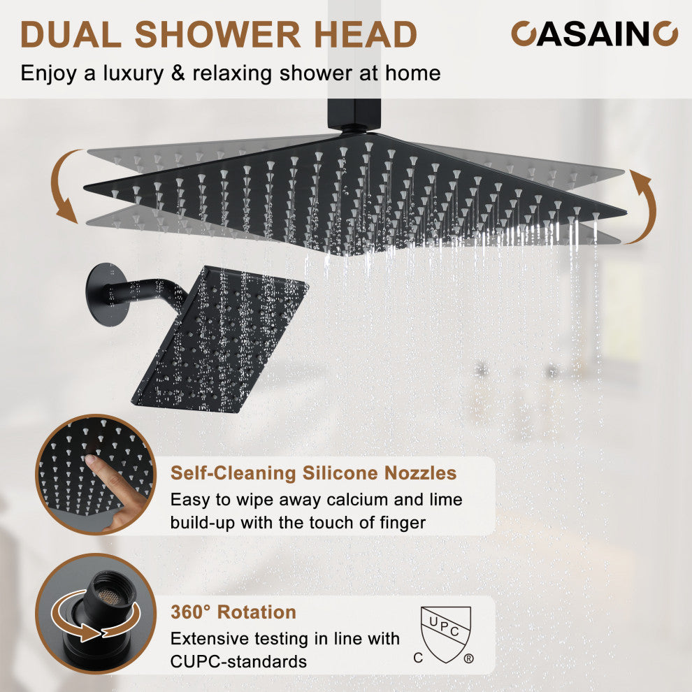 3 Function Wall Mounted Digital Display Shower System, Matte Black
