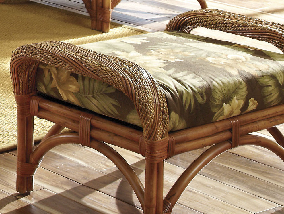 Caneel Bay Ottoman, Cinnamon, Botanical-Fern Fabric