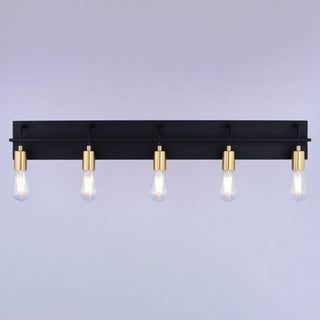 Seward Park 5 Light Black and Gold Brass Bathroom Vanity Fixture, Full Backplate