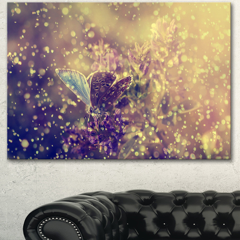 Blue Butterfly And Purple Flowers, Large Floral Canvas Art Print, 40"x30"